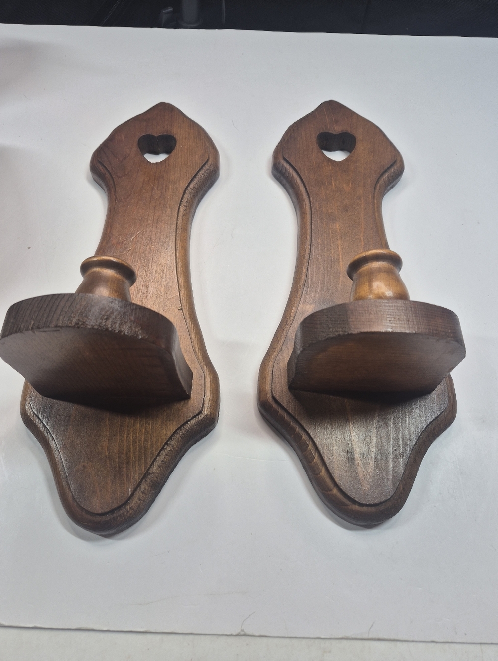 Vintage 60s Wood MCM Pair Candlestick Heart Wall Sconces Cottagecore Farmhouse
